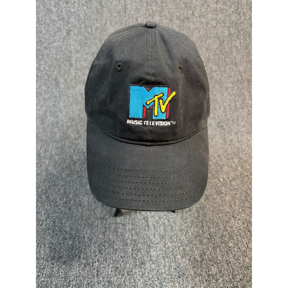 MTV Music Television Baseball Cap Black Embroidered Logo Strapback Dad Hat OSFM